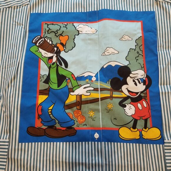 Mickey & Co Button Up Long Sleeve Shirt Striped w/ Mickey & Goofy - Size L NWT - Picture 2 of 4